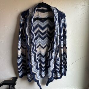 BCBGMAXAZRIA Y2K Chevron Knit Cardigan Blue Open Weave Indie Sweater Sz S